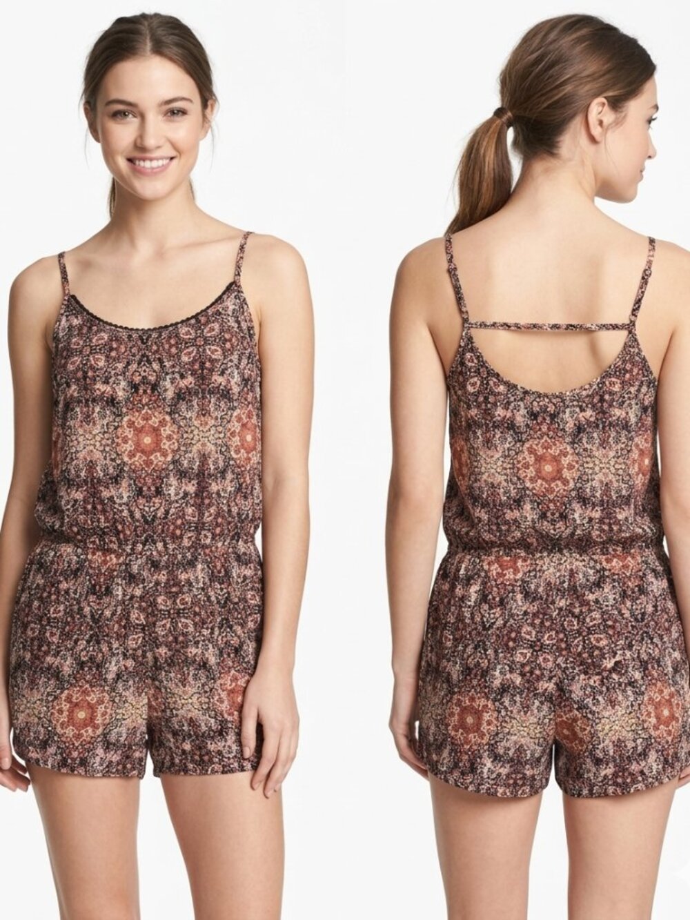 Vintage Garage Floral Print Spaghetti Strap Romper